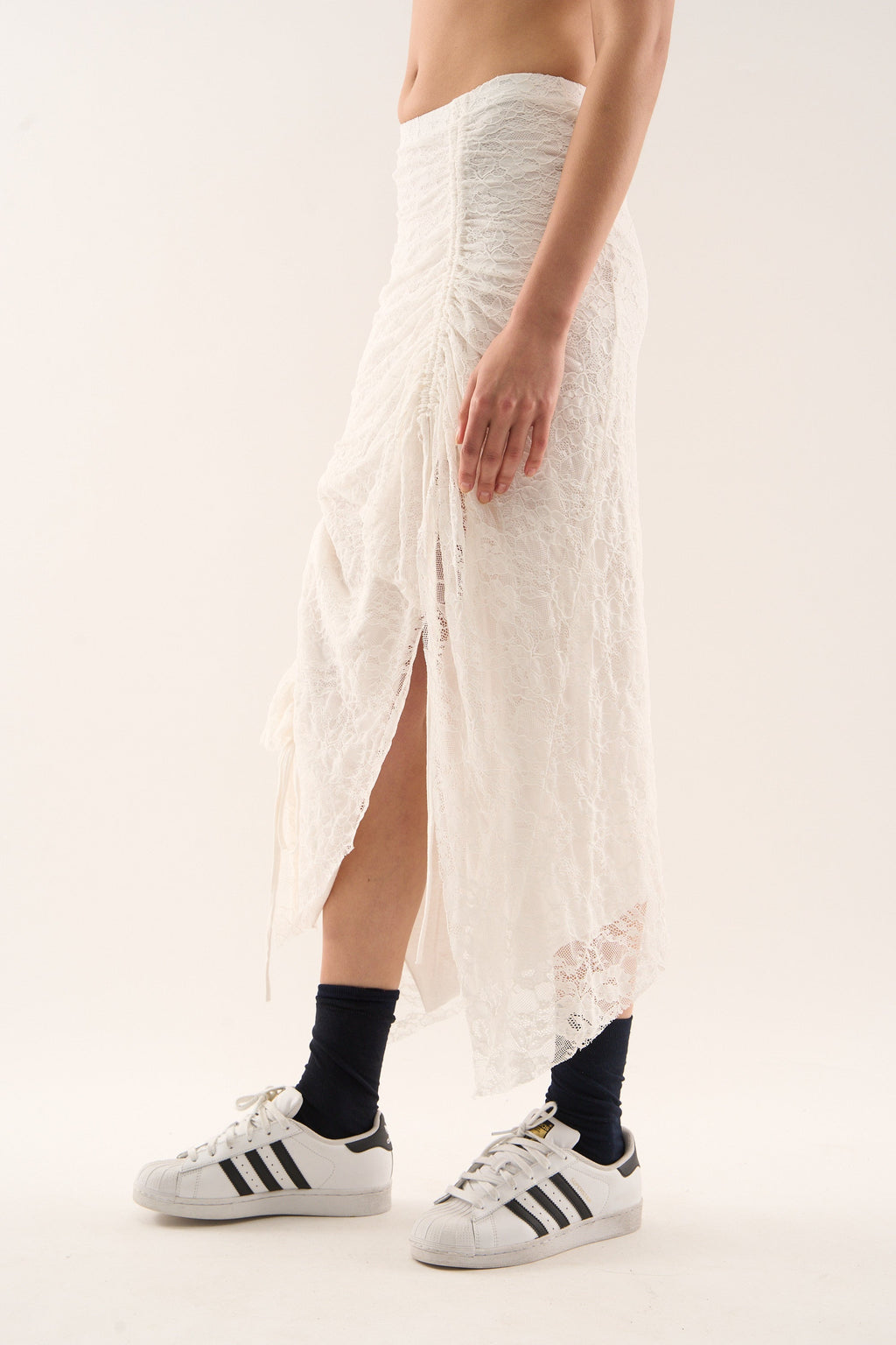 Asymmetric Lace White Skirt
