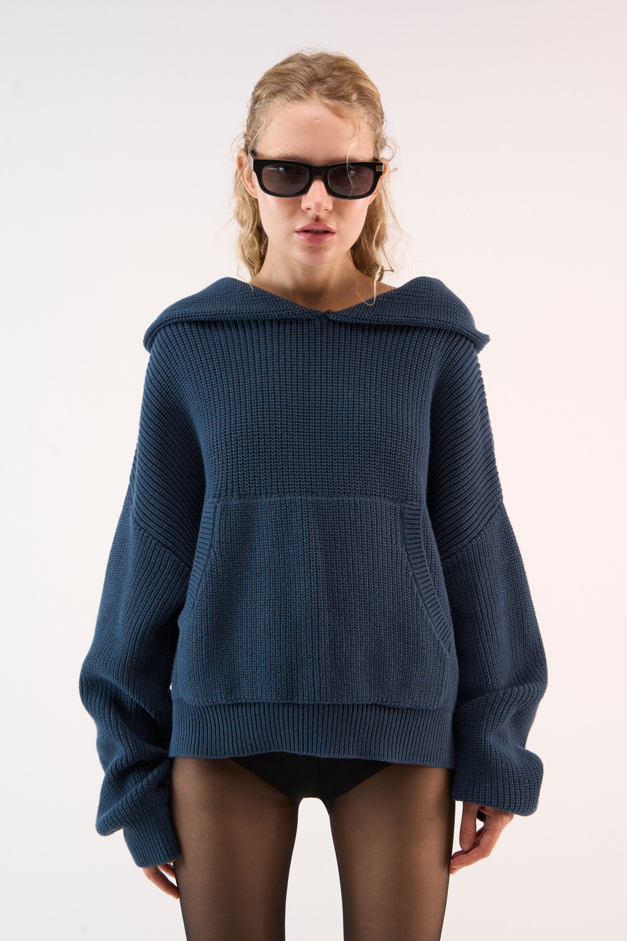 Bawdy Navy Knit Hoodie