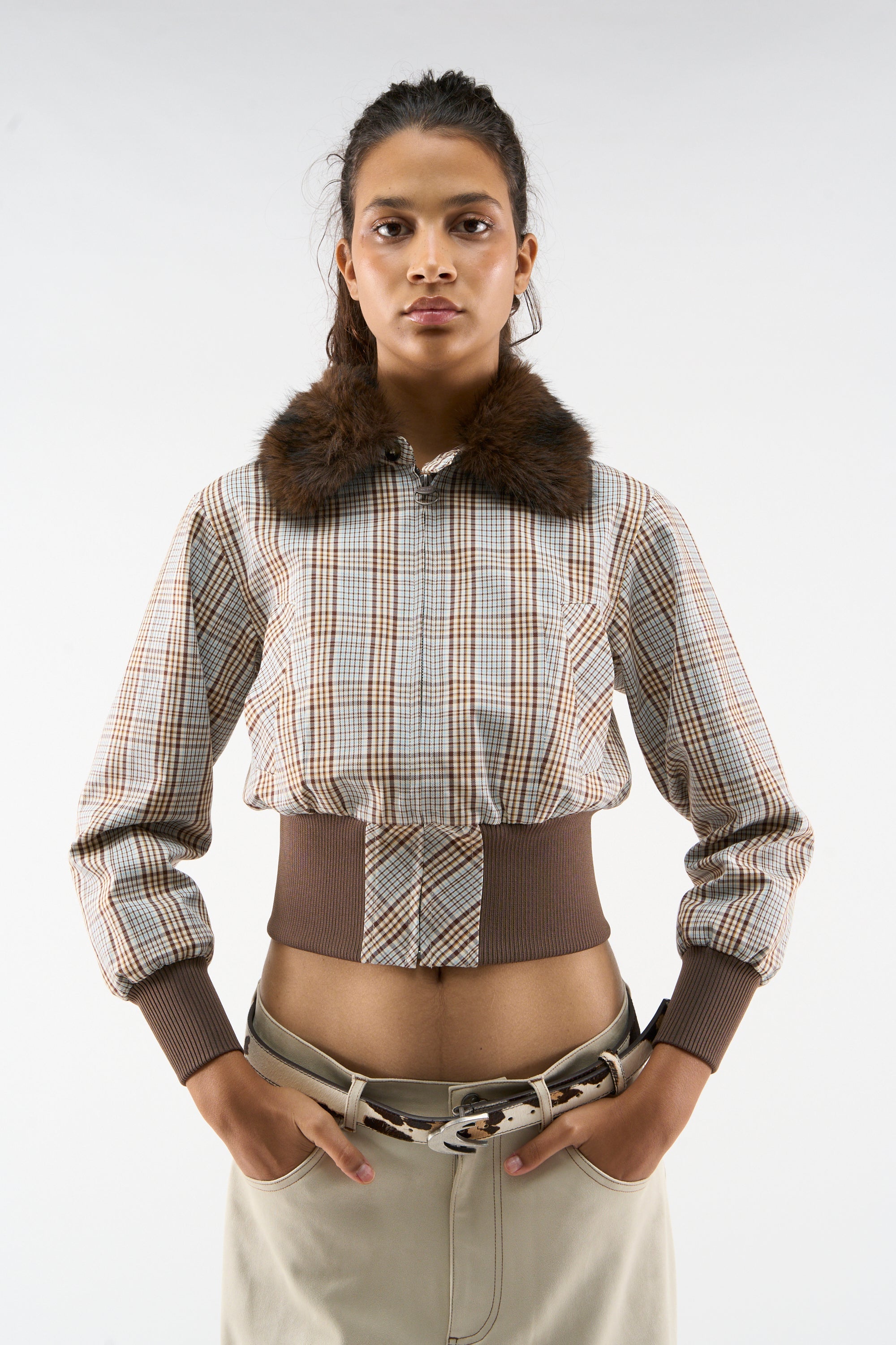 Checkered Brown Harrington Jacket