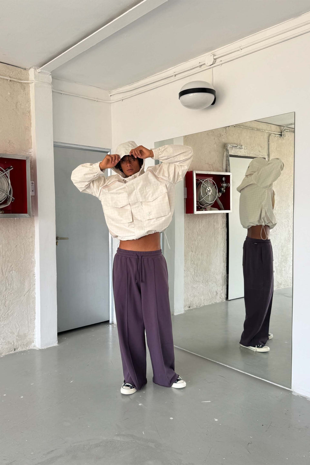 Checkered Ecru Essential Windbreaker