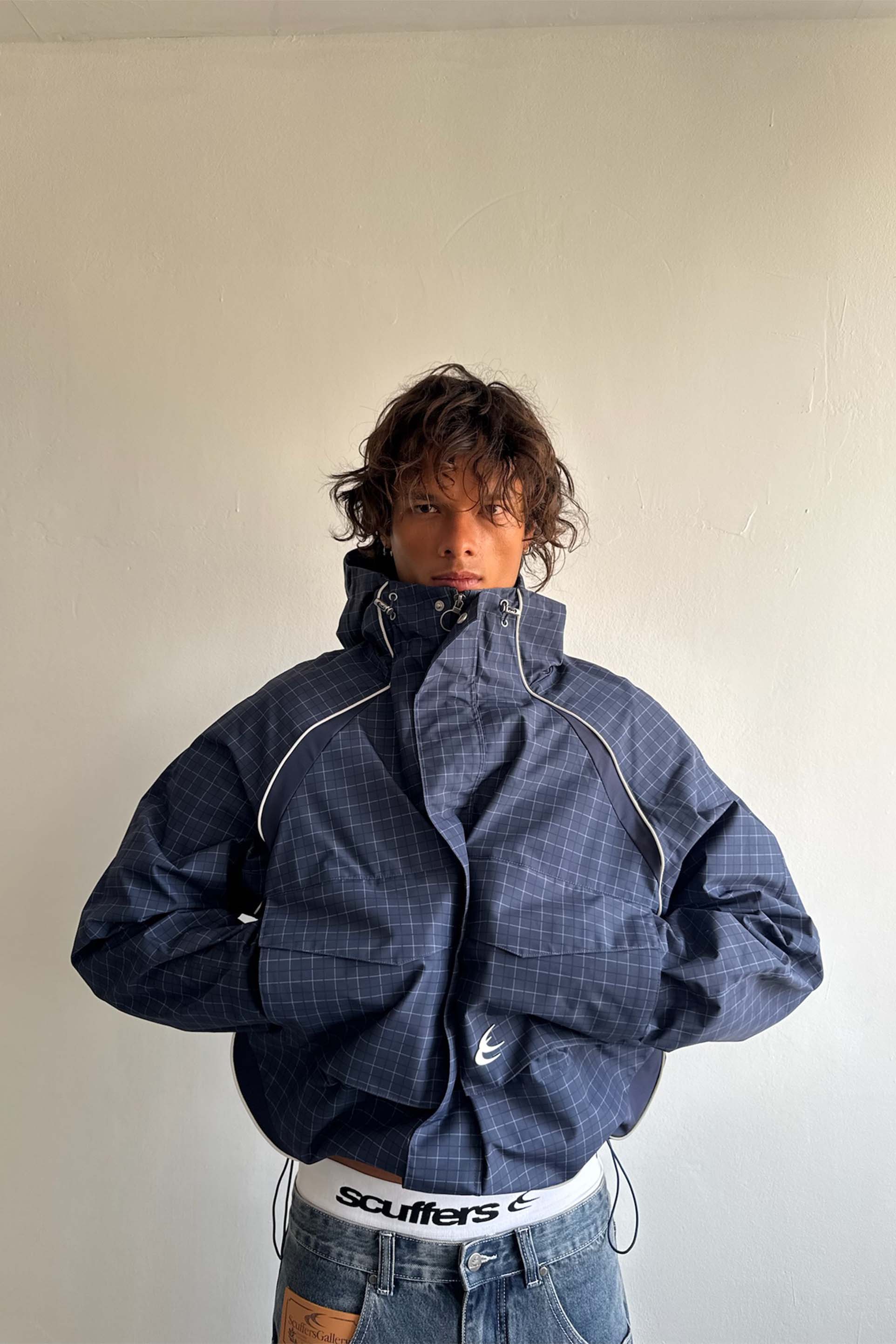 Checkered Navy Essential Windbreaker